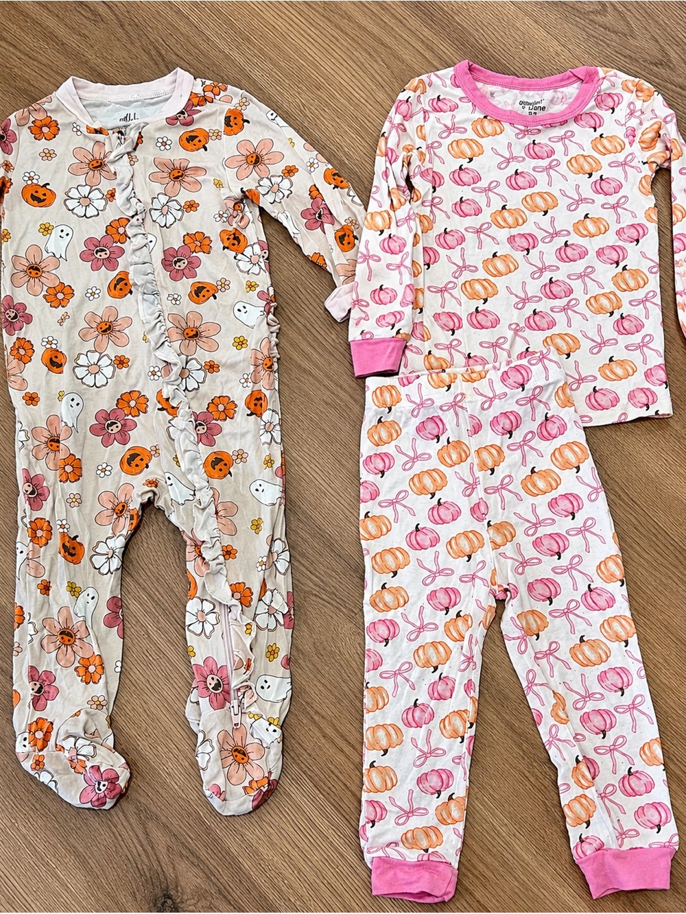 Milkberry | Goodnight Lama | Girls Pink & Orange Pumpkin Print Pajama Set